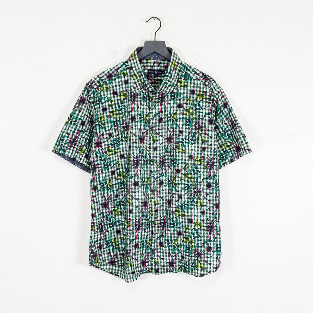 Stone Rose Men's Green Floral Check Short Sleeve Shirt size 6